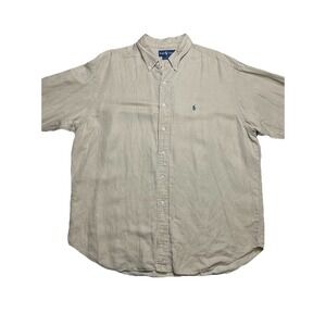 Vintage Polo Ralph Lauren Silk Linen Shirt Mens XL Tan Pony Button Up